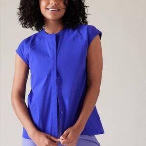 NWOT ATHLETA Performance Poplin Popover Blue Indigo Bright Blue Medium M